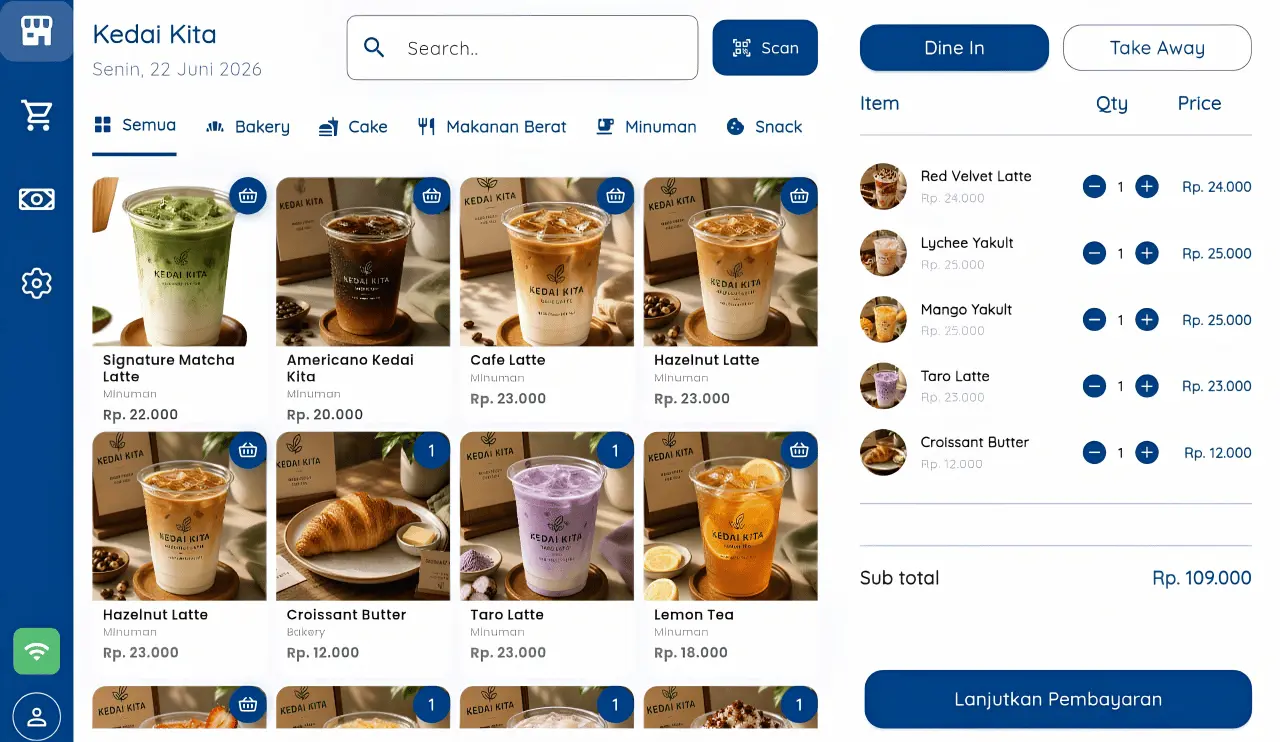 Mockup Dashboard Aplikasi Kasir Digital KOSTPOS untuk UMKM